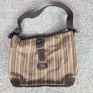 Sisters by Longaberger Striped Shoulder Bag Purse Brown Tote Pocketbook